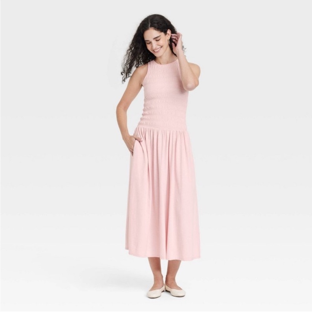 Women's Smocked Knit Maxi A-Line Dress - Universal Thread Pink L
